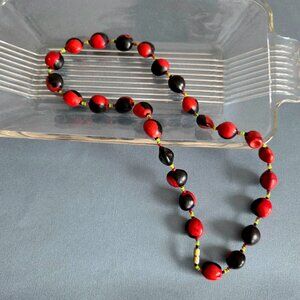 Vintage Huayruro seeds red and black beads Peruvian necklace.
